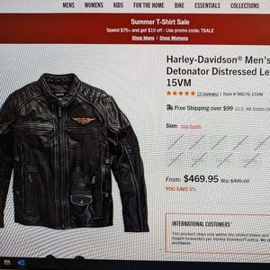 Harley-Davidson 3XL Triple Vent Detonator Distressed Leather Jacket 98076-15V